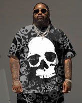 Big & Tall Men's Street Hip Hop Skull Print T-Shirt Shorts Set